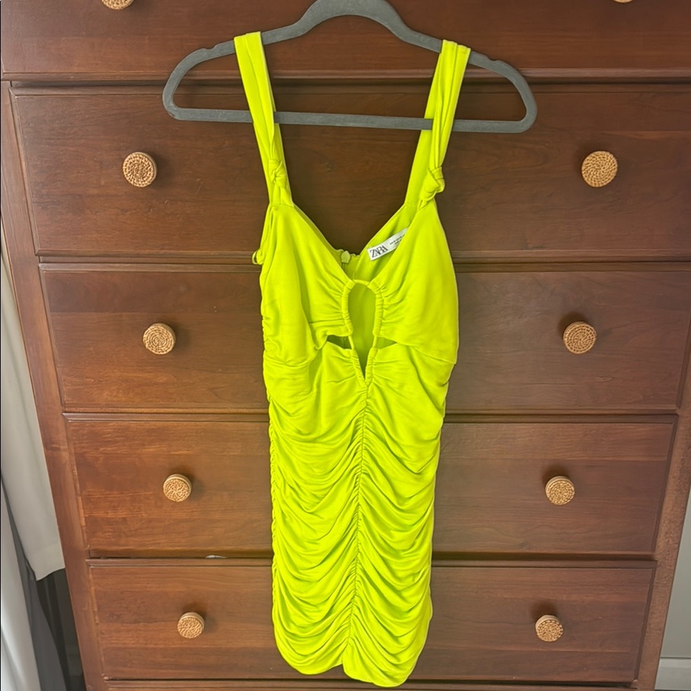 Zara Neon Yellow Ruched Dress